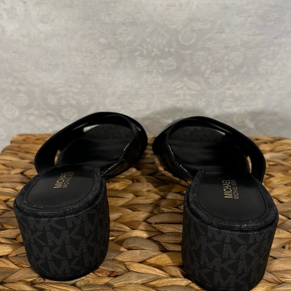 Michael Kors Crisscross Slide Sandal Black Logo Heel Size 6.5 - Picture 7 of 9